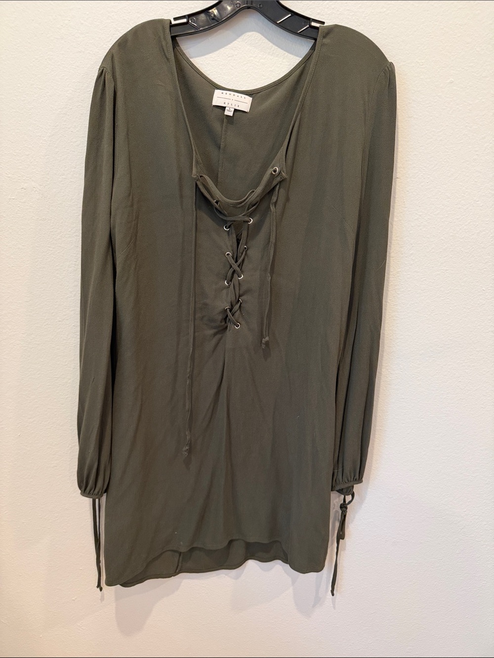 Kendall & Kylie Olive Lace-Up Long Sleeve Tunic
